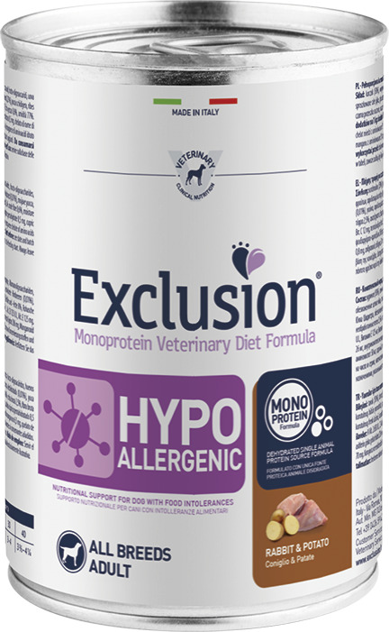 Exclusion Dog Hypoallergenic Rabbit & Potato conservă