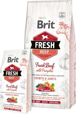 Brit Fresh Beef with Pumpkin Puppy Large Bones & Joints | Friss marhahússal és sütőtökkel nagytestű kutyáknak