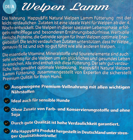 Happy&Fit Natural Welpen Lamm