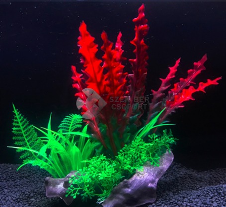 Zöldes pirosas hínár növény telep, akváriumi műnövény