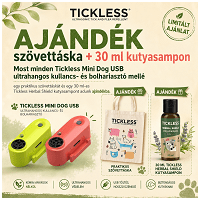 🎁 Tickless ajándékakció: szövettáska minden riasztó mellé – Mini USB-hez extra sampon is jár!