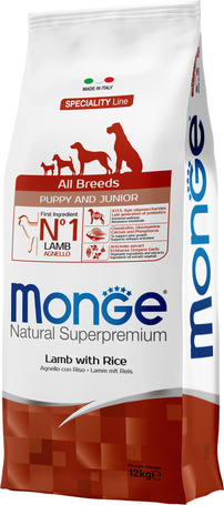 Monge Dog Puppy & Junior Monoprotein Lamb with Rice 12.5 kg