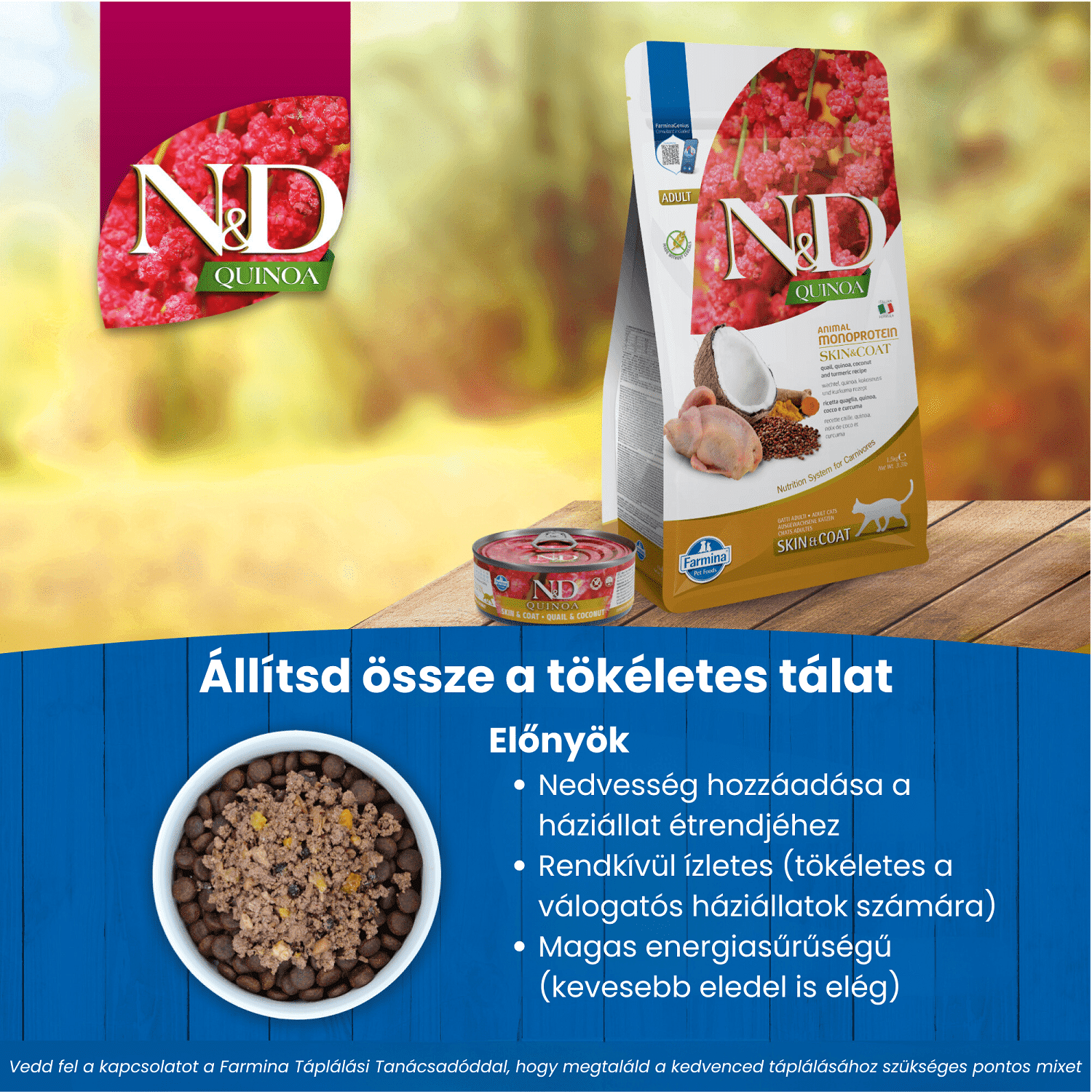 N&D Cat Grain Free Quinoa Skin & Coat Quail – Bőr- és szőrproblémákra
