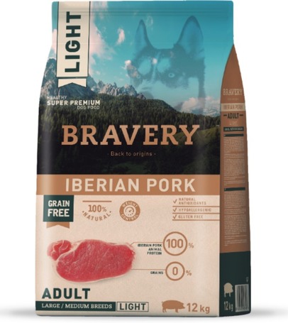 Bravery Dog Adult Medium/Large Light Grain Free Iberian Pork | Diétás kutyatáp Spanyolországból közepes és nagy termetű felnőtt kutyáknak | Gabonamentes