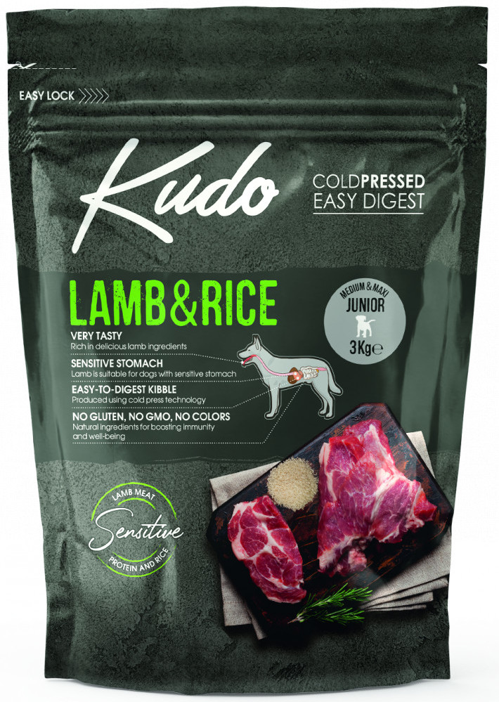 Kudo Junior Medium & Maxi Lamb & Rice Low Grain | Hrană cu carne de miel pentru cățeluși de talie medie și mare - zoom