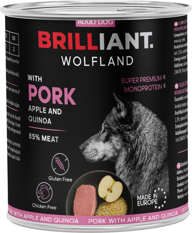 Brilliant Wolfland prémium sertéshúsos kutya konzerv almával