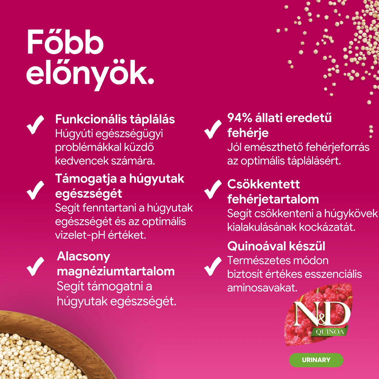 N&D Cat Grain Free Quinoa Urinary Duck – Húgyuti problémákra | Száraztáp macskáknak