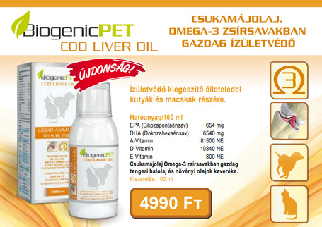 BiogenicPET csukamájolaj kutyáknak és macskáknak