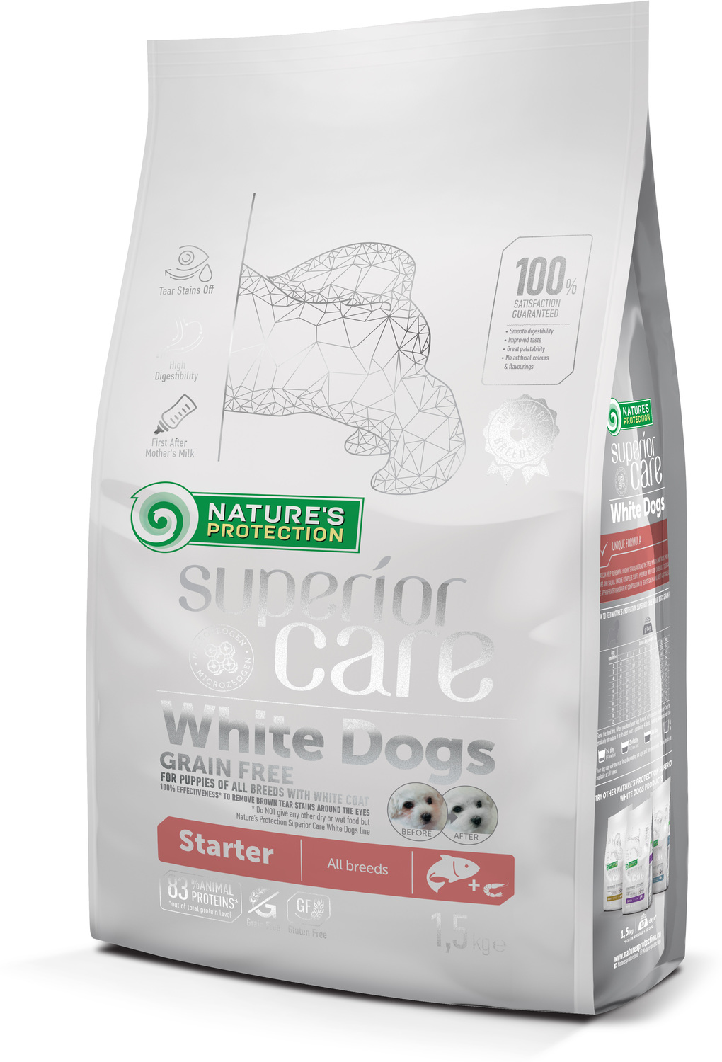 Nature's Protection Superior Care White Dogs Starter Grain Free Salmon All Breeds | Hrană pentru pui de câini, rase cu blană albă