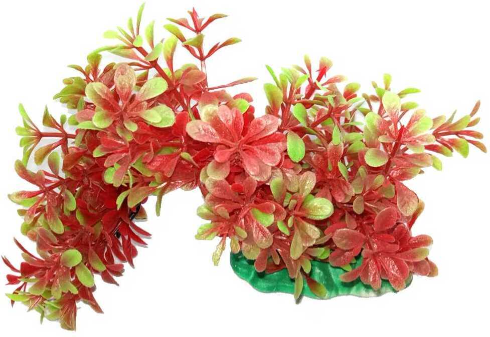 Plantă de acvariu artificială roșie și verde cu tulpină flexibilă