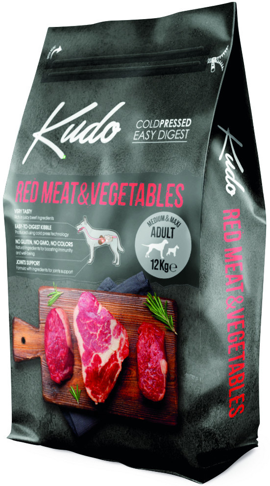 Kudo Adult Medium & Maxi Red Meat & Vegetables Low Grain - Hrană uscată pentru câini de talie medie și mare