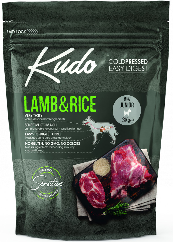 Kudo Junior Mini Lamb & Rice Low Grain | Hrană uscată cu miel pentru cățeluși de talie mică - zoom