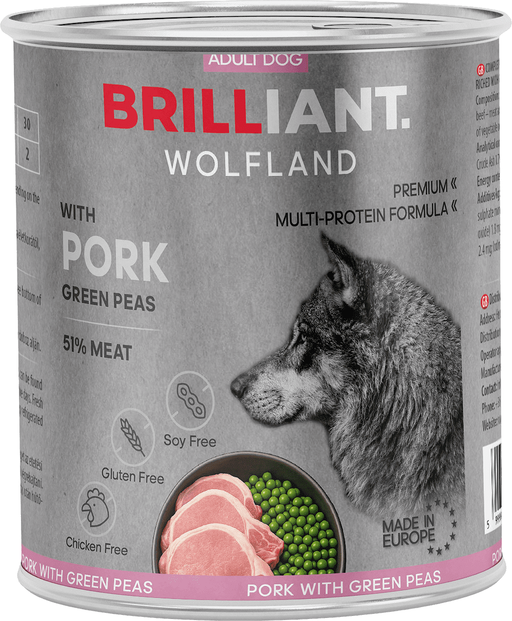Brilliant Wolfland kutyakonzerv sertéssel és borsóval