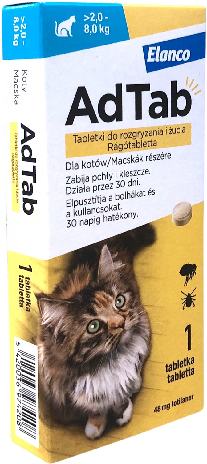 AdTab tabletă masticabilă pentru pisici împotriva căpușelor și puricilor - zoom