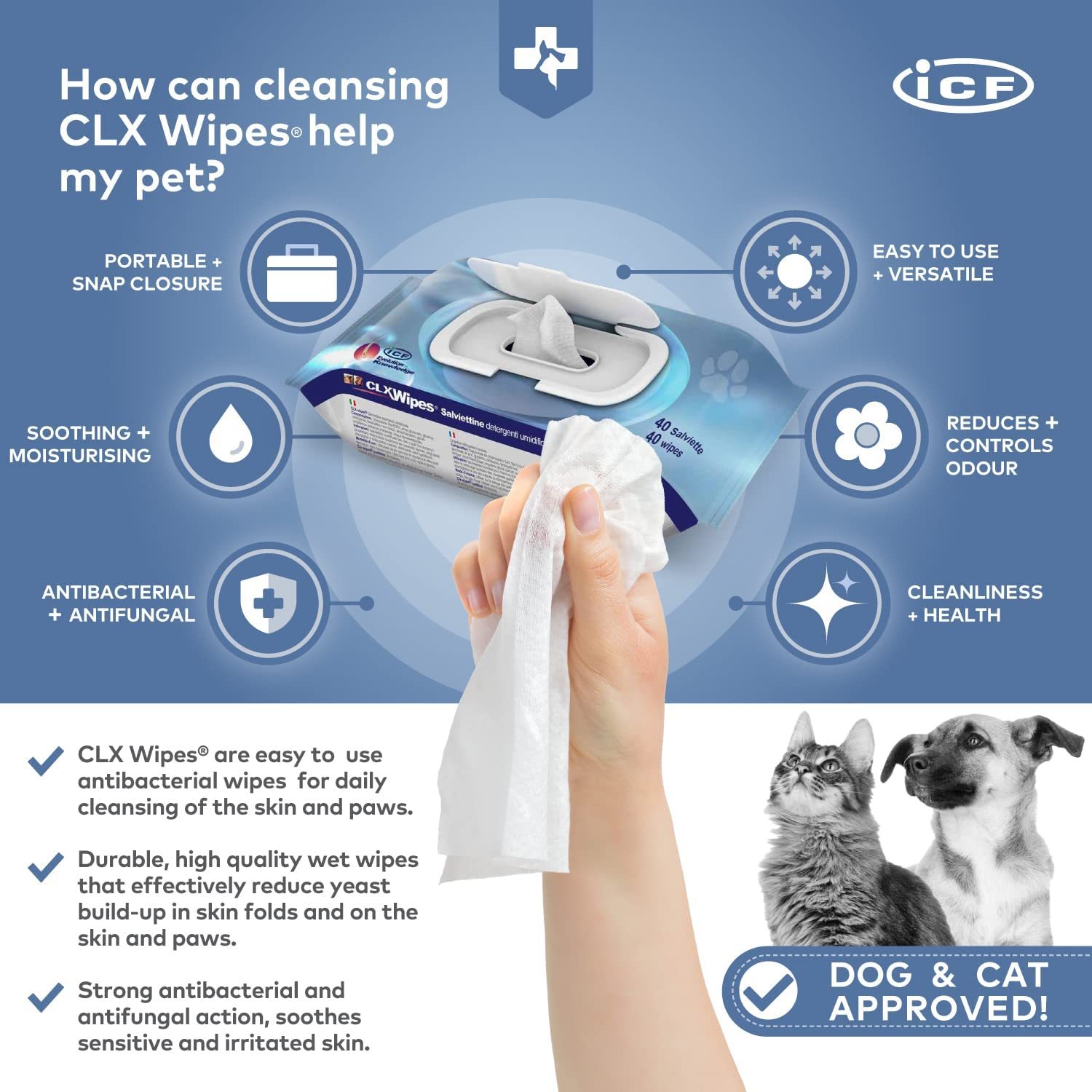 CLX Wipes șervețele antiseptice pentru câini și pisici și alte animale de companie - zoom