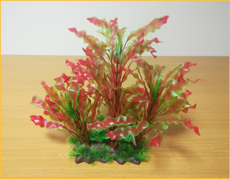 Akváriumi műnövény vöröses árnyalatú hullámos levelekkel (8012)