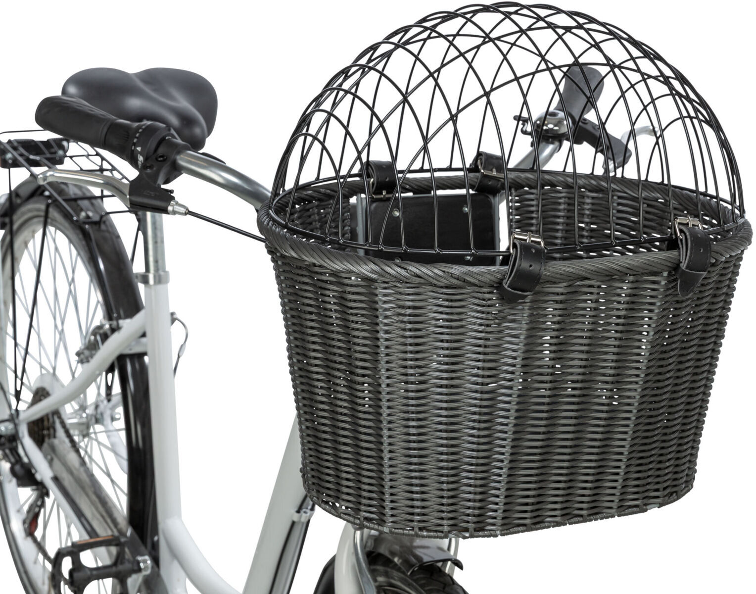 Trixie coș gri împletit pentru transportul animalelor, montabil pe bicicletă - zoom