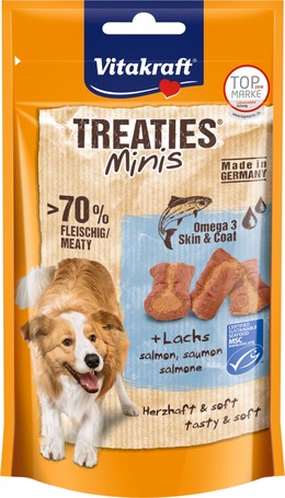 Vitakraft Treaties Minis puha jutifalatkák lazaccal és omega 3 zsírsavakkal kutyáknak