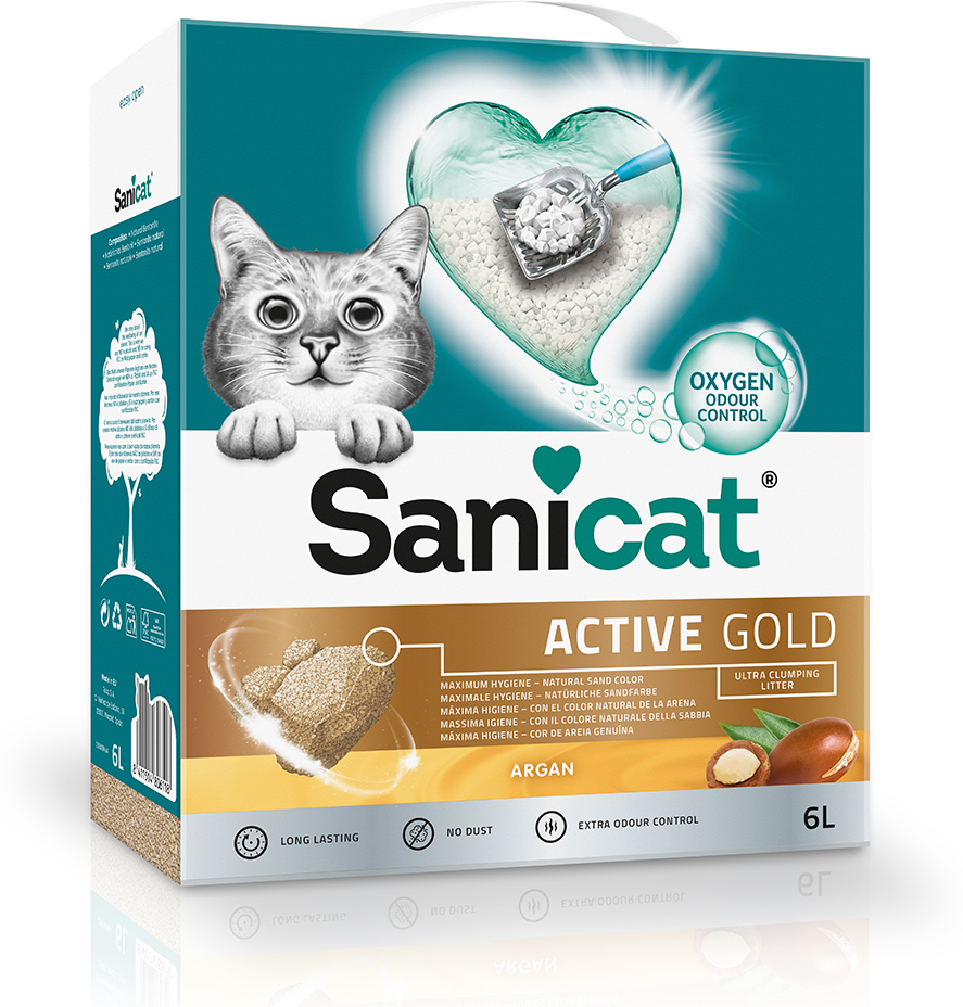 Sanicat Active Gold nisip litieră pentru pisici ultra-aglomerantă cu parfum de argan