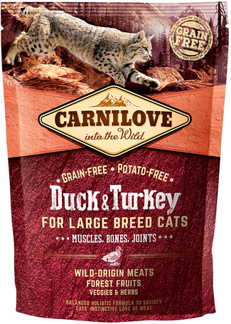 CarniLove Cat Muscles, Bones & Joints Large Breed kacsa- és pulykahússal | Száraztáp nagytestű macskáknak