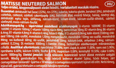 Matisse Salmon Neutered ivartalanított macskáknak | Lazacos macskaeledel