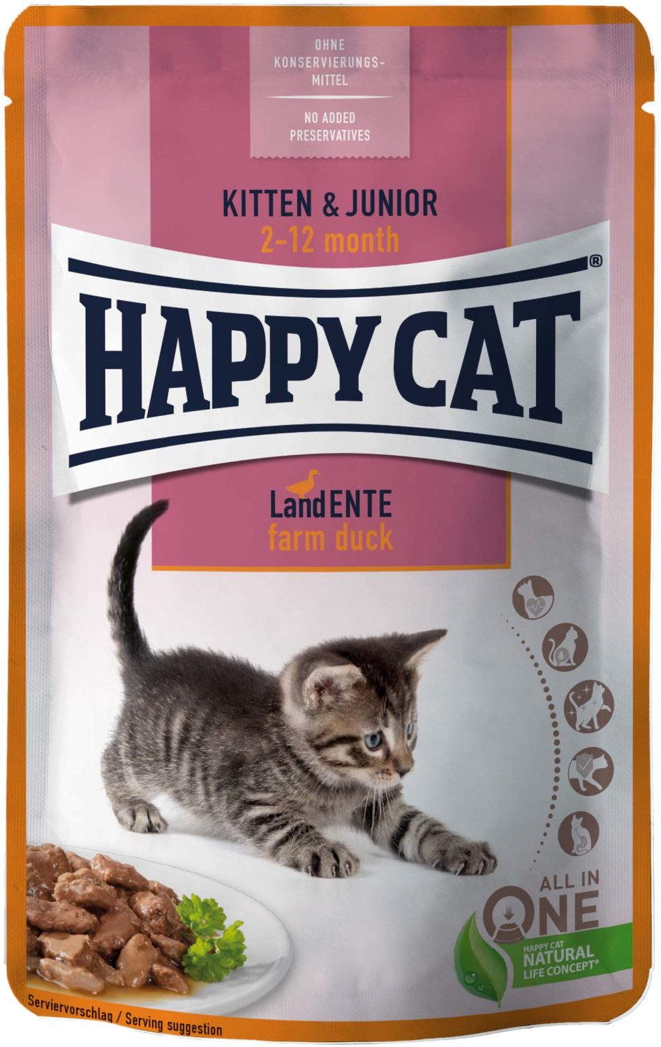 Happy Cat Meat in Sauce Kitten & Junior - Hrană la pliculeț cu carne de rață - zoom