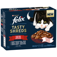 Felix Shreds válogatás - Marhás, csirkés, lazac és tonhal tépett falatok szószban macskáknak - Multipack Felix Shreds válogatás - Marhás, csirkés, lazac és tonhal tépett falatok szószban macskáknak - Multipack