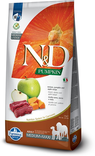 N&D Dog Grain Free Adult Medium/Maxi dovleac, căprioară și măr hrană superpremium pentru câini