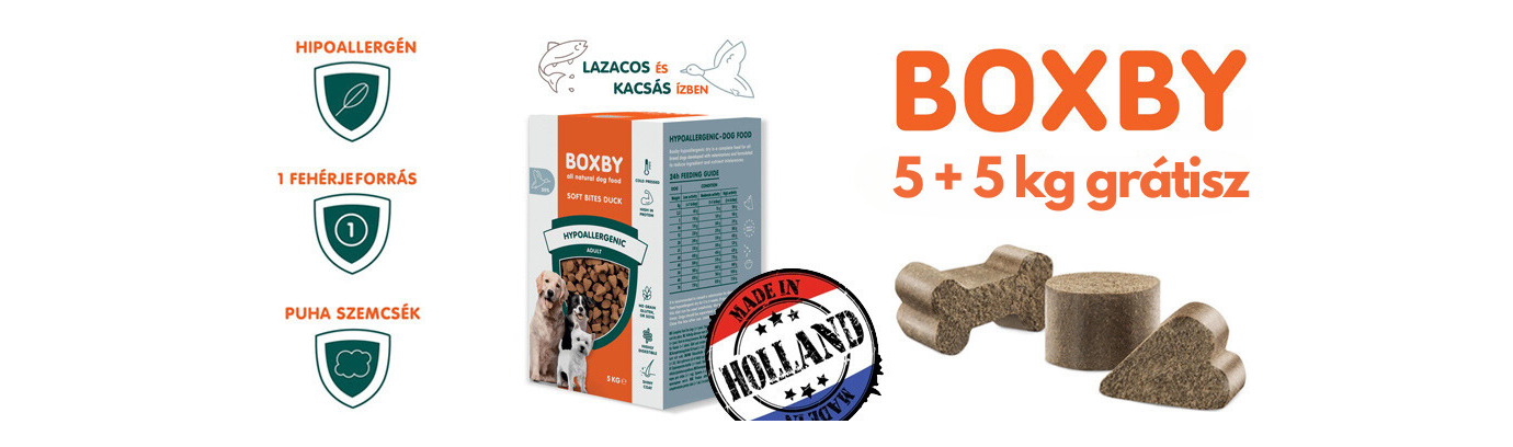 Boxby 5 kg-os hidegen sajtolt kutyatápok 1 + 1 grátisz