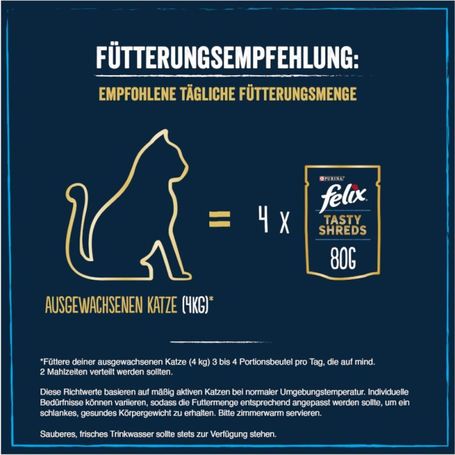 Felix Tasty Shreds vegyes válogatás - Marha, csirke, lazac és tonhal tépett falatok szószban macskáknak - Multipack