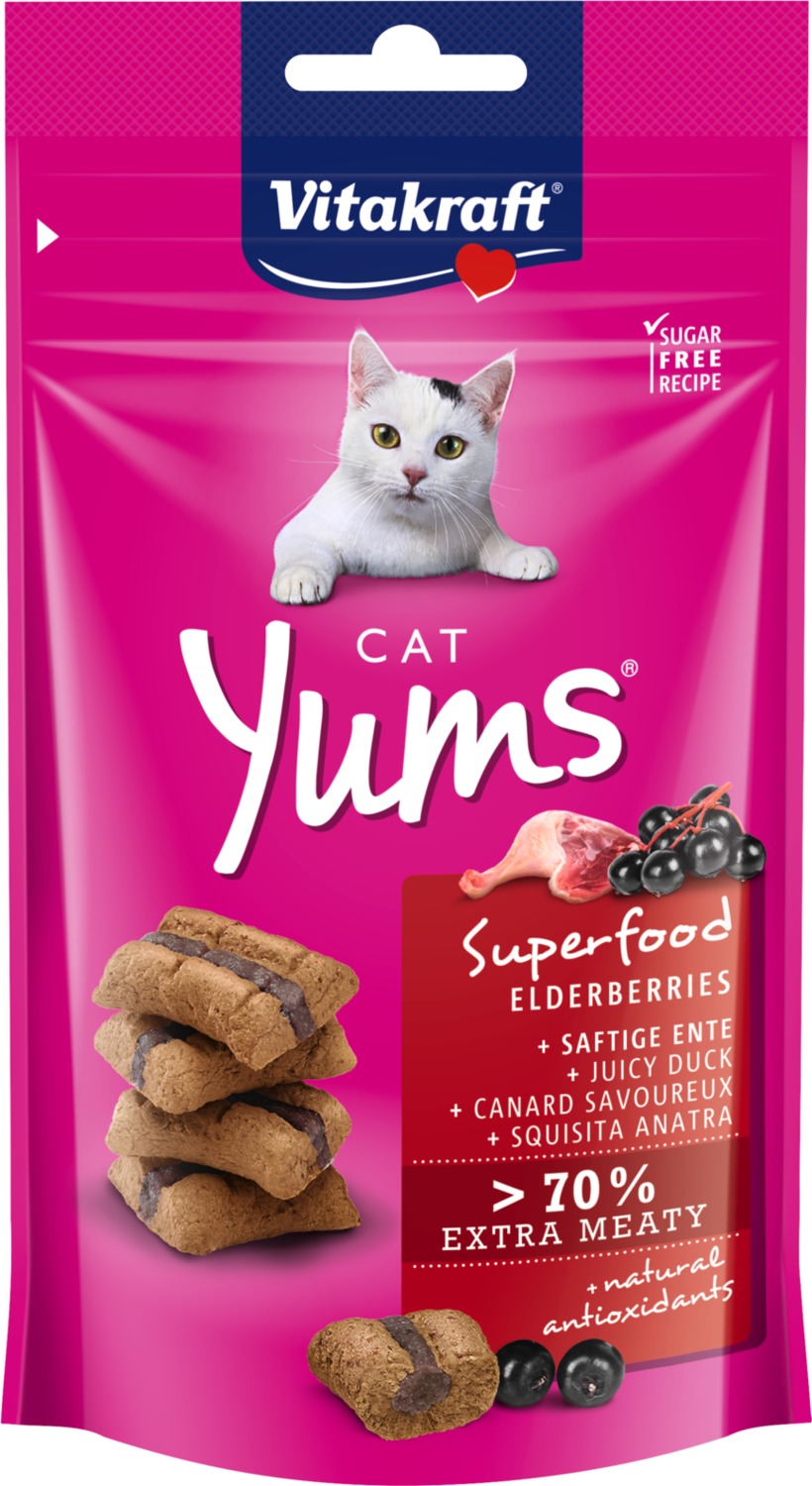 Vitakraft Cat Yums Superfood - Gustări super moi cu rață și soc