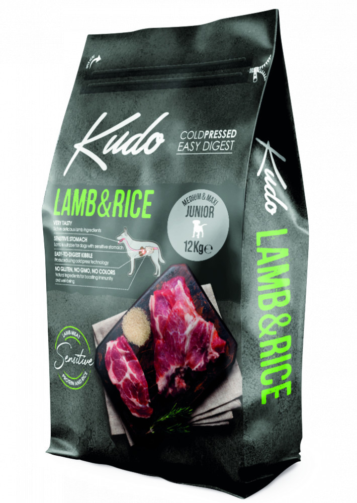 Kudo Junior Medium & Maxi Lamb & Rice Low Grain | Hrană cu carne de miel pentru cățeluși de talie medie și mare