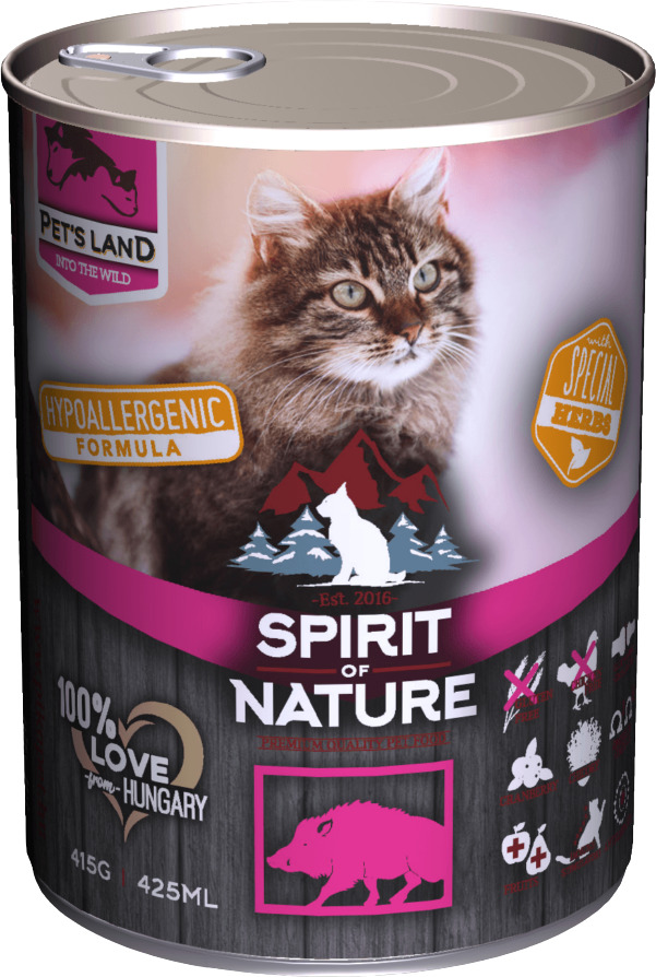 Conservă Spirit of Nature Cat cu carne de porc mistreț | Hrană umedă hipoalergenică