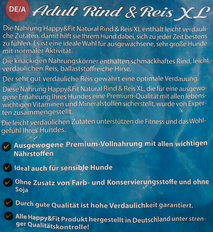Happy&Fit Natural Adult Rind & Reis XL