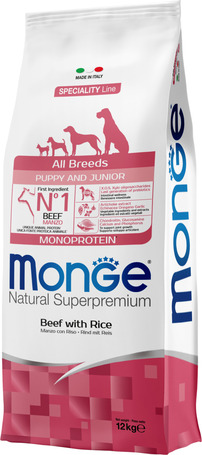 Monge Dog Puppy & Junior Monoprotein Beef with Rice 12 kg