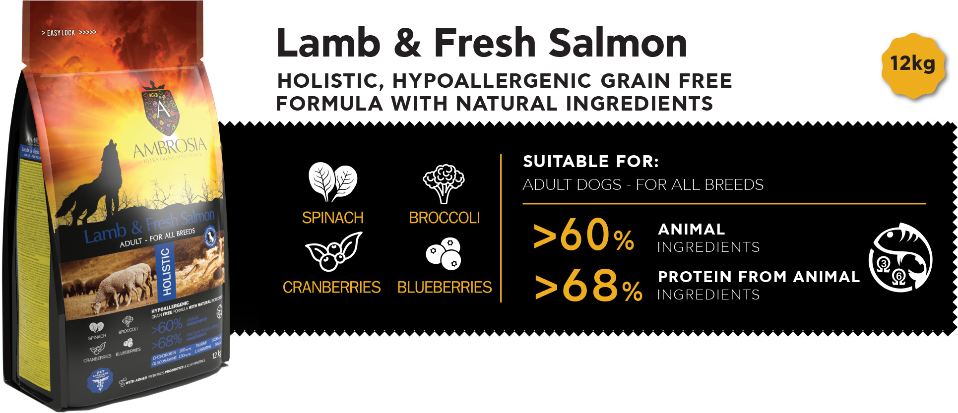 Ambrosia Dog Adult GF Lamb & Fresh Salmon - Info
