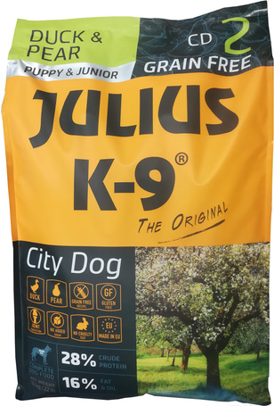 Julius-K9 GF City Dog Puppy & Junior Duck & Pear | Gabonamentes eledel kölyök és növendék kutyáknak
