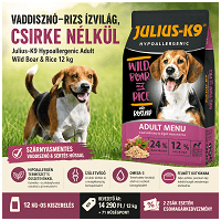 Vaddisznó-rizs ízvilág, csirke nélkül: Julius-K9 Hypoallergenic Adult Wild Boar & Rice 12 kg