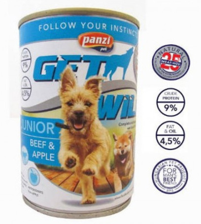 Panzi GetWild Dog Junior Beef & Apple konzerv
