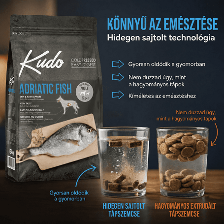 Mi történik a kutyatáppal a gyomorban? A hidegen préselt Kudo előnyei