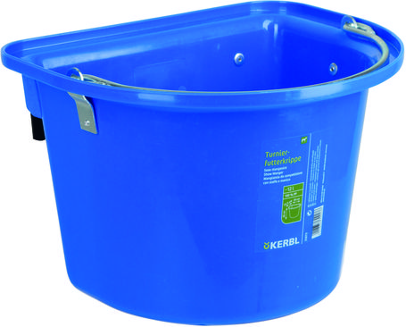 Kerbl lapos hátú etető/itató istálló vödör fém hordfogantyúval és a hátán fém akasztóval