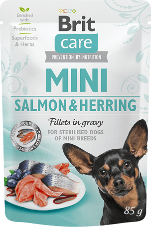 Brit Care Mini Salmon & Herring Sterilised Fillets in Gravy kutyatáptasak