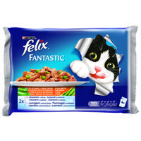 Felix Fantastic aszpikos eledel lazaccal és cukkinivel, valamint pisztránggal és zöldbabbal macskáknak - Multipack (4 x 100 g) Felix Fantastic aszpikos eledel lazaccal és cukkinivel, valamint pisztránggal és zöldbabbal macskáknak - Multipack (4 x 100 g)