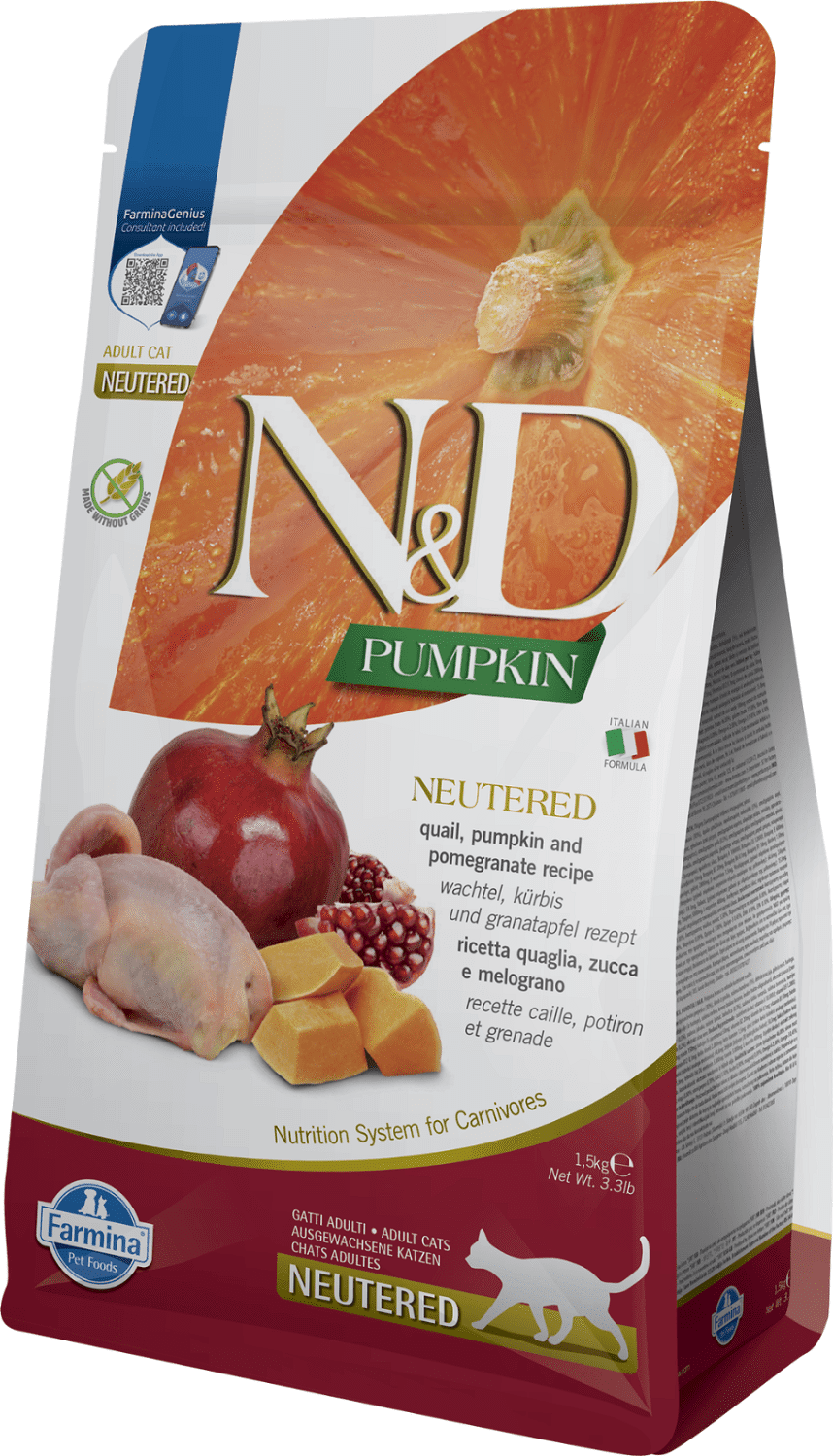 N&D Pumpkin Cat Grain Free Neutered fürjjel, sütőtökkel és gránátalmával | Ivartalanított macskáknak