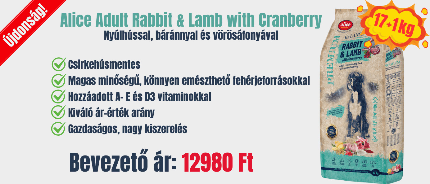 Új Alice táp nyúllal🐇 és báránnyal🐑 - Bomba nyitóár, +1 kg pedig ajándék🎁 Új Alice táp nyúllal🐇 és báránnyal🐑 - Bomba nyitóár, +1 kg pedig ajándék🎁