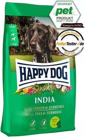 Happy Dog Supreme Sensible India vegetáriánus eledel rizzsel, borsóval és kurkumával kutyáknak