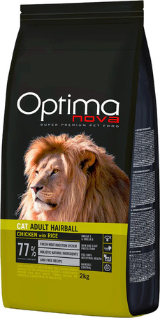 Visán Optimanova Cat Hairball Chicken & Rice táp szőrlabdaképződés ellen