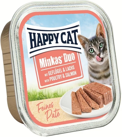 Happy Cat Minkas Duo szárnyas- és lazachúsos pástétom falatkák alutálkában