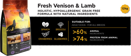 Ambrosia Dog Adult GF Fresh Venison & Lamb