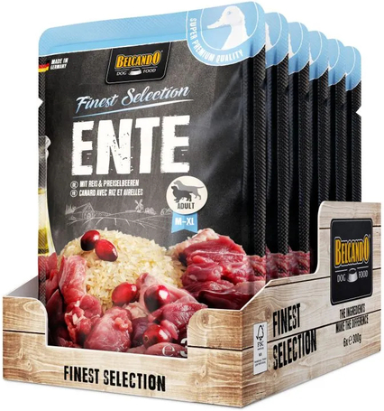 Belcando alutasak kacsahússal, rizzsel és vörös áfonyával